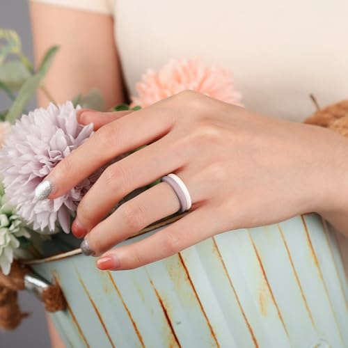 Egnaro Women's Silicone Wedding Ring 2.5mm Wide 1.8mm Thick Rubber Band Set - color: SETC3-Royal Black, Bright Peach, Princess White, Cream Beige, Cloudy Pink