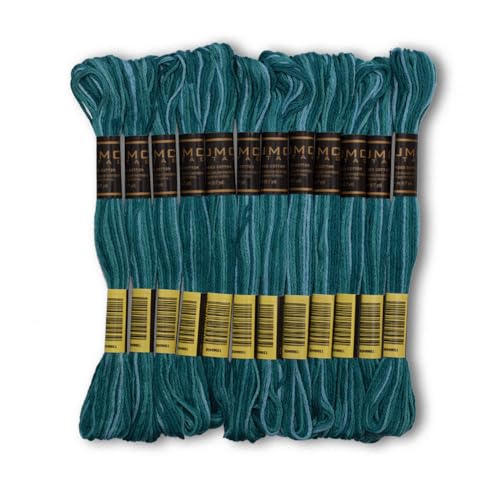 Pack of 12 Premium Embroidery Thread | 100% Egyptian Cotton Premium Skeins | Cross Stitch Embroidery Floss | Oeko TEX Certified | Ideal for Arts & Crafts (Teal Blue Variegated 1263) - color: Teal Blue Variegated 1263