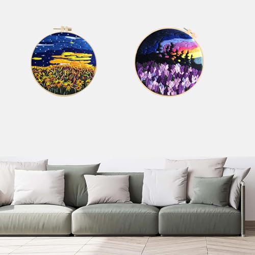 Allazone 2 Sets Embroidery Kit for Beginners, Stitch Practice Kits for Craft Lover Hand Stitch with Embroidery Fabric with Stamped Pattern, Starter Stitch Kits Suitable for Adults (Sunset) - color: Sunset