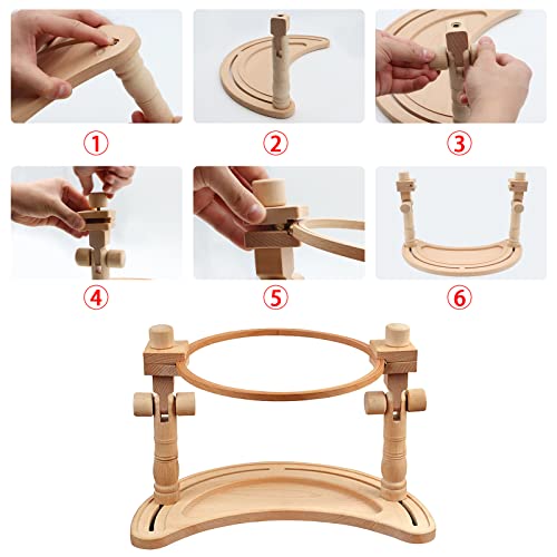 ZOCONE Multifunctional Beech Wood Embroidery Hoop Stand with 2 Pcs 6'' 8'' Embroidery Hoops, Adjustable Rotated Embroidery Stand Cross Stitch Stand, Embroidery Hoop Holder for Embroidery Project (D) - style: D