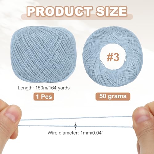 MECCANIXITY Crochet Thread Pearl Cotton Size 3 Sky Blue 164 Yards for Crocheting Tatting Knitting Embroidery Sewing - color: Sky Blue