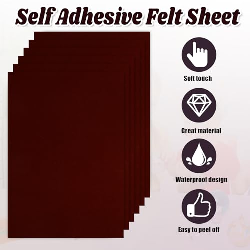 Biaungdo Self Adhesive Felt Sheets, Dark Brown, 8 x 12 Inch, 12 Pcs - color: Dark Brown