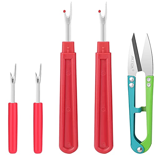 CampTek Seam Ripper, Sewing Stitch Ripper and Thread Remover Tool Kit, 2 Big+2 Small Embroidery Cutter and 1 Thread Snips (Red) - color: Red