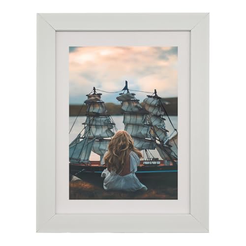 A5 Gallery Picture frames with A6 mat,Freestanding and Wall Mountable Photo Frame,White - color: White, size: 6x8