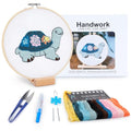Embroidery Kit for Adult Beginners, Turtle & Flower Embroidery Kit with Step-by-Step Instructions and Video,Printed Cloth,7.87" Hoop, Display Stand,Color Threads and Tools for Craft Lover(BED004) - color: Blue turtle