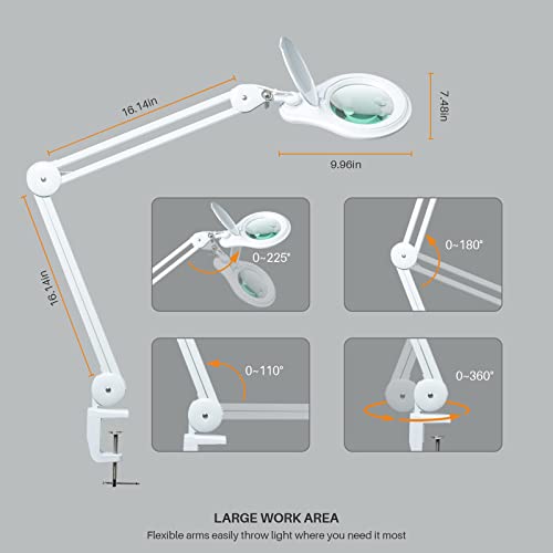 Bifocal LED Magnifying Lamp with Clamp, 14W 1200LM, White - color: White