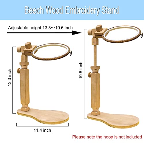 Adjustable Embroidery Hoop Stand Cross Stitch Stand Lap, Beech Wood Embroidery Hoop Holder Frame, Rotated Needlepoint Frame Stand for Art Craft Sewing Needlework Projects