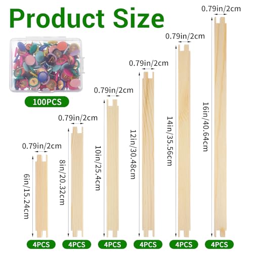 24 Pcs Stretcher Bars for Needlework with 100 Tacks, 6 Sizes Wooden Canvas Splicing Needlepoint Stretcher Bars Frame Set for Embroidery & Craft Supplies