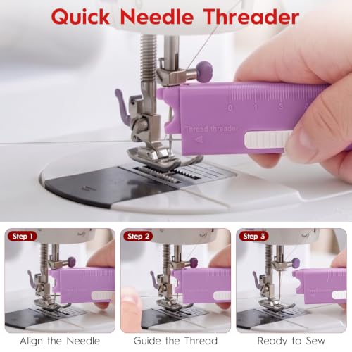 Sewing Machine Needle Threader, 5 in 1 Automatic Quick Threading Tool, Multifunctional Stitch Insertion Seam Guide with Seam Rippers for Quilting Alterations Tailoring(2 Pack,Red/Purple) - color: Red/Purple