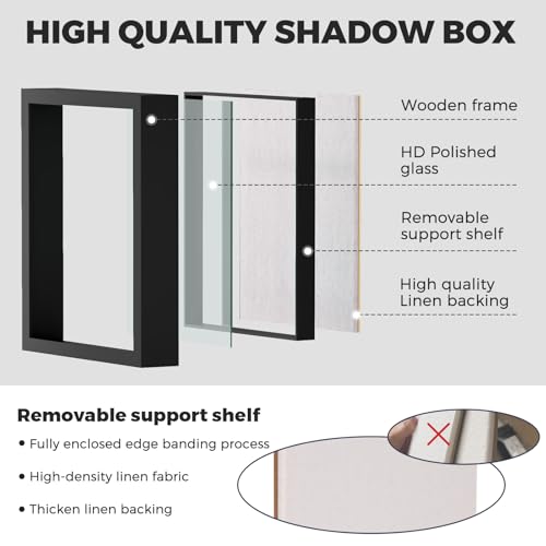Muzilife 8.5x11 Small Shadow Box Wood Picture Frame, Tempered Glass, Black - color: Black, size: 8.5x11