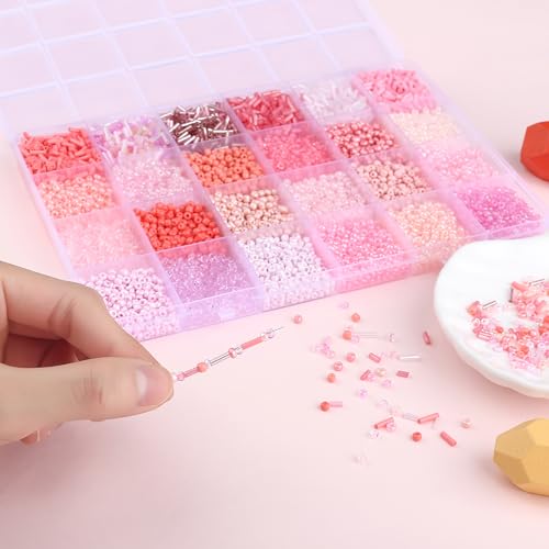 7500Pcs Pink Glass Seed & Tube Bugle Beads Kit for Embroidery and Craft - color: E-Pink