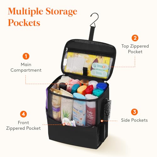 Lifewit Mesh Shower Caddy Bag, Hanging Shower Organizer, Large, Black - color: Black, size: L(9.8"L x 6.5"W x 11.4"H)