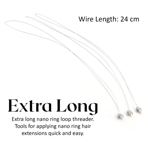 Hair Extension Nano Rings Threader Loop Hook Pulling Needle Tool 3pcs Micro Beads Links Feather Hair Extensions Threading Tool (12Pcs Threading Tool), Silver, 24cm