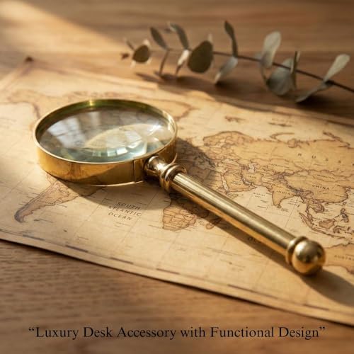 Magnifying Glass with Solid Brass Handle, Handheld Magnifying Glass Lens, Antique Magnifier, Reading, Inspection, Coin & Stamp, Astrologer, Low Sight Elderly Collectible Décor Gift - style: Brass Handel