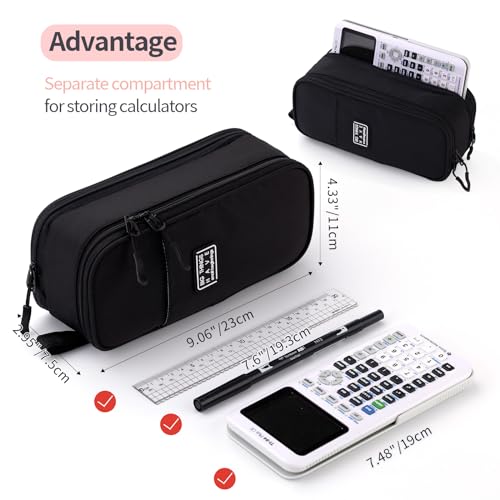 CICIMELON Large Pencil Case Big Storage Pen Pouch Bag with Compartment for School Supplies Office College Teen Boys Girls Adults, Upgraded Black - color: Upgraded Black