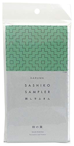 Yokota Daruma Sashiko Cloth Sashiko Fabric - Pre-Printed Sashiko Sampler - White with English Instruction Inside (White KAKINOHA) - color: White Kakinoha