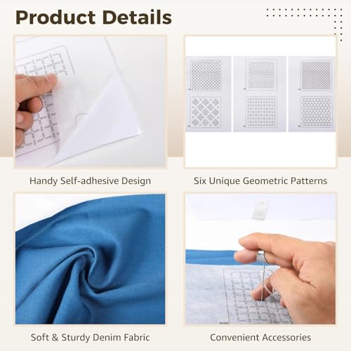 DORMIYA Sashiko Kit for Beginners, Water-Soluble Sashiko Thread and Needles Set, Pure Fabric Sashiko Stencil Kit, Versatile Sashiko Supplies, Embroidery Transfer Templates for DIY Crafts - color: Style 1