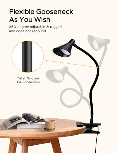 LiFMIRA Clip on Light USB Reading Light Desk Lamp 3 Color Modes Black - color: Black