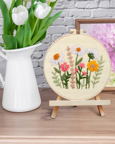 ERKOON Punch Needle Kit Beginners Adults, DIY Easy Flower Embroidery Set for Starter Art Craft, Needling Punching Project with Patterns, Tools, Yarns, Hoop, Instruction (Colorful Daisies) - color: Colorful Daisies