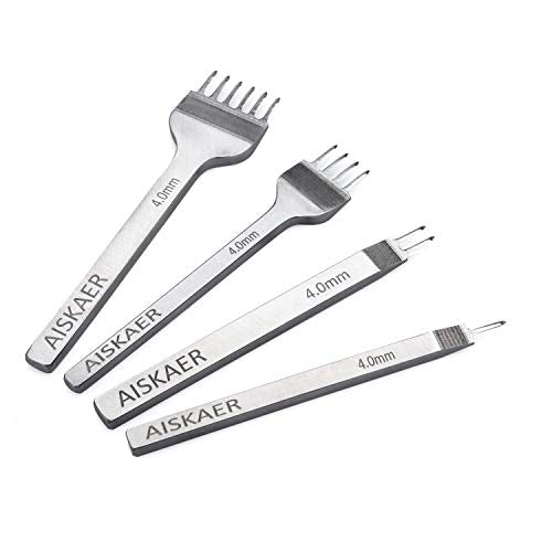 Aiskaer Leather Stitching Punch Set, Diamond Chisel Tools, 4mm White Steel 1/2/4/6 Prong for Leather Craft DIY - size: 4mm