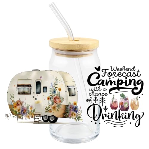 Camping UV Transfer Sticker 5 Sheet Waterproof 3D Camp Cup Wraps Stickers for 16OZ Glass Mug Rub On Transfer Furniture Craft DIY Crafts - style: Camp-5PCS