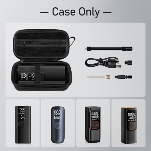 Case for Airmoto for MODARI Tire Inflator Portable Air Compressor Case,120 PSI Air Pump,Car Tire Pressure Gauge (120 150 PSI) Storage Bag, Air House, Connector and Accessories (Box Only)-(Black) - color: Black+black Zipper