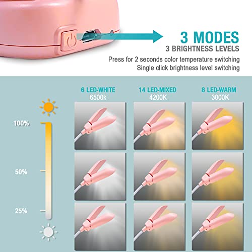 Vekkia 14 LED Rechargeable Book Light for Reading at Night - color: Pink