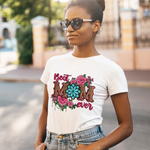 Mother’s Day Iron on Patches for Clothes, 4PCS Best Mom Ever DTF Transfer Ready to Press Colorful Flower Rose Love Mom Pattern Heat Transfer HTV Vinyl Decals for Mother T-Shirt Jacket DIY Bags Decor - color: Mother's Day B