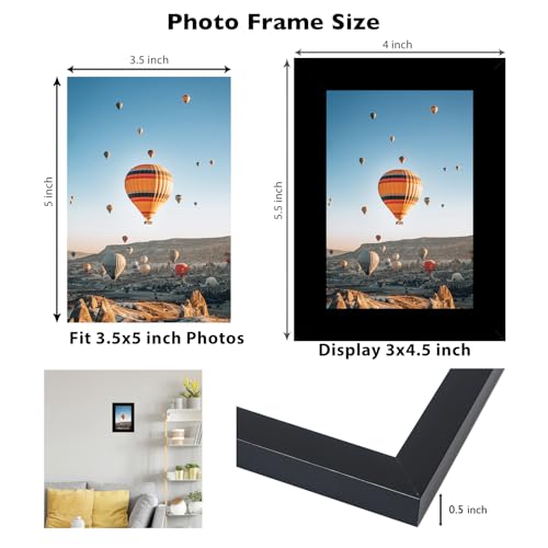 JCJMY 3.5x5 Picture Frame Black for Wall or Tabletop, 3.5 x 5 Wall Gallery Poster Photo Frame with Shatter Resistant Plexiglass, Black - color: Black, size: 3.5x5 inch