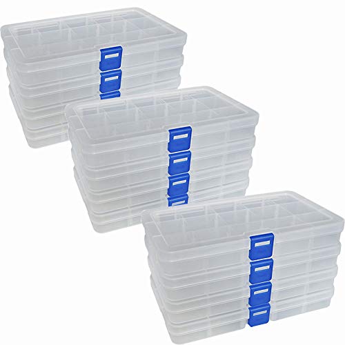 DUOFIRE Plastic Organizer Storage Box, Adjustable Divider 15 Grids, 12 Pack - color: White - 15 Grids, size: 12 pack