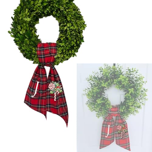 Christmas Wreath Sash with Embroidered Letter and Holly Design Fall Wreath Bow Monogram Letter Elegant Christmas Garland for Front Door Porch Or Fireplace Mantle (J) - color: J