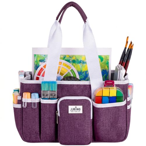 JJRING Foldable Craft Organizer Tote With Zipper & Divider, Purple - color: Deep Purple, size: Small