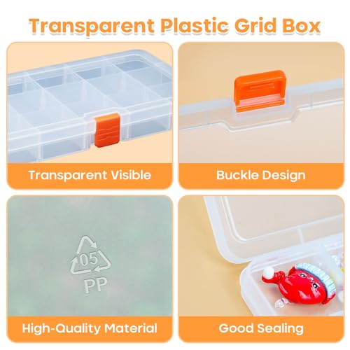 Moon Magpie 8PACK Extra Thick Bead Organizers, Mini Clear Plastic Storage Box Craft Containers for Nail jewelry rhinestones DIY Supply Case - size: 8P-MovableGrid