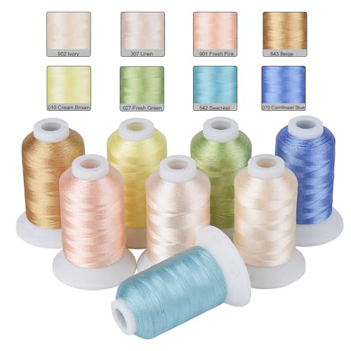 Simthread Pastel Embroidery Thread Set, 8 Brother Color Shades, 40WT Polyester Machine Embroidery Thread, 550 Yards Each Spool for Brother Babylock Janome Singer and Other Embroidery Machines - color: 550YPastelBrother