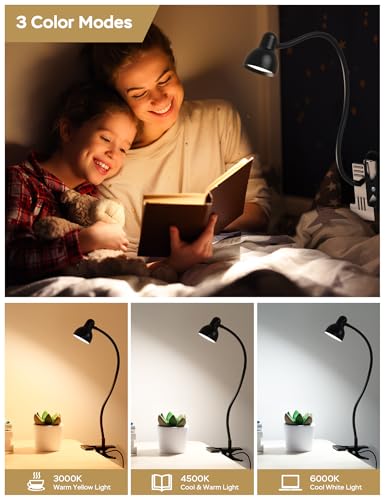 LiFMIRA Clip-on Reading Light - 3 Color Modes, 10 Dimmable Brightness,Black - color: Black