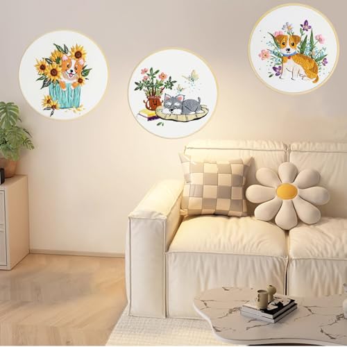 Embroidery Kit for Beginners, Dog Flower Pattern Embroidery Practice Kits - color: Dog pattern