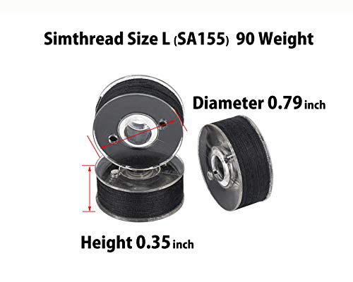 Simthread 144pcs Size L SA155 90WT Prewound Bobbin Thread - Black - color: 90wt 144Black