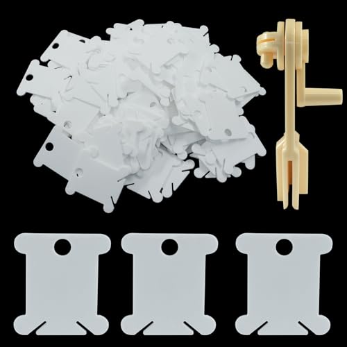 300 Pcs Plastic Embroidery Floss Bobbins with Bobbin Winder, White - color: White + Bobbin Winder