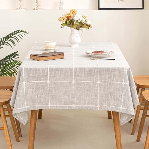 SIELUNO Rectangle Table Cloth Cotton Linen Waterproof Embroidery Tablecloth Rustic Farmhouse Style for Indoor Outdoor Dinning Tabletop Decoration-Plaids Grey-54"x70" - color: Plaids Grey, size: 54" x 70" (Rectangular)
