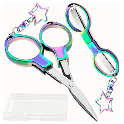 Mini Folding Scissors: Rainbow Stainless Steel Travel Scissors