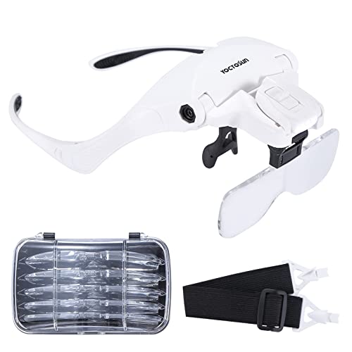 YOCTOSUN Head Magnifying Visor with 4 LED Lights and 5 Detachable Lenses 1X, 1.5X, 2X, 2.5X 3.5X - Hands-Free Headband Magnifier Glass for Jewelry, Arts, Crafts and Close Work - style: Head Magnifier with 4 LED Lights