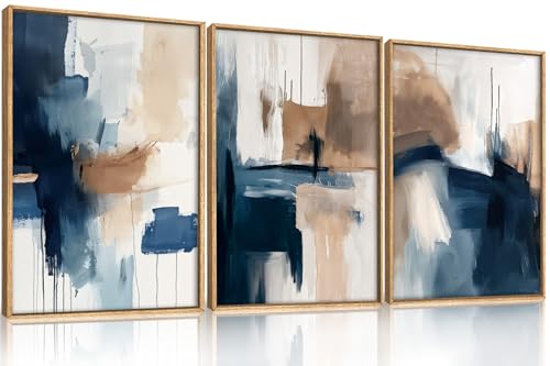 Large Abstract Brush Stroke Framed Canvas Wall Art-16"x24"x3 - color: Abstract Navy Blue Canvas Wall Art, size: 16"L x 24"W