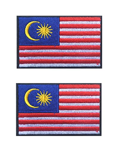 2 PCS Asia Flag Patches Hook and Loop Fastener Embroidered Tactical Military National Asia Patch (Malaysia) - color: Malaysia