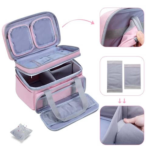 BAFASO Double Layer Sewing Accessories Organizer, Pink - color: Pink