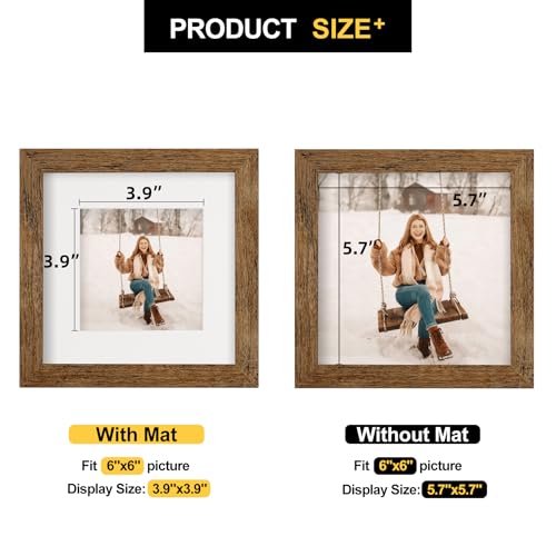TOFOREVO 6x6 Picture Frames with 4x4 Mat Set of 2, Rustic Brown - color: Rustic Wood, size: 6x6