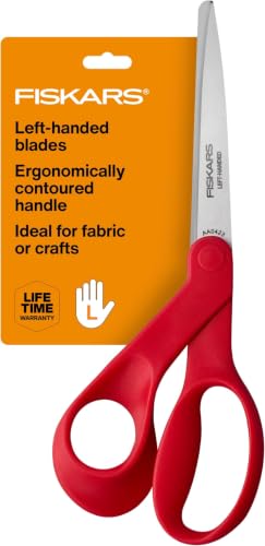 Fiskars Left-Handed Scissors, Precision Cutting for Craft Fabric Paper, Ergonomic Comfort Grip, Stainless Steel, 8", Red (Pack of 12) - style: Left-Handed (Pack of 12)