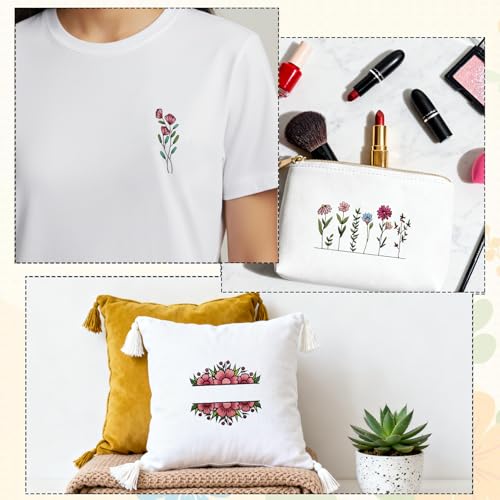 Floral Water Soluble Embroidery Patterns, 4 Sheets Stick and Stitch Embroidery Papers Wash Away, Pre-Printed Flower Pattern Transfer Paper Stabilizers for Hand Sewing Lovers Beginners - size: Flower D