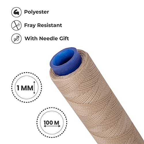 Waxed Thread, Strong Thread for Leather, Upholstery, Shoe, Bag, incl. Needle (Colour: Beige) - color: Beige