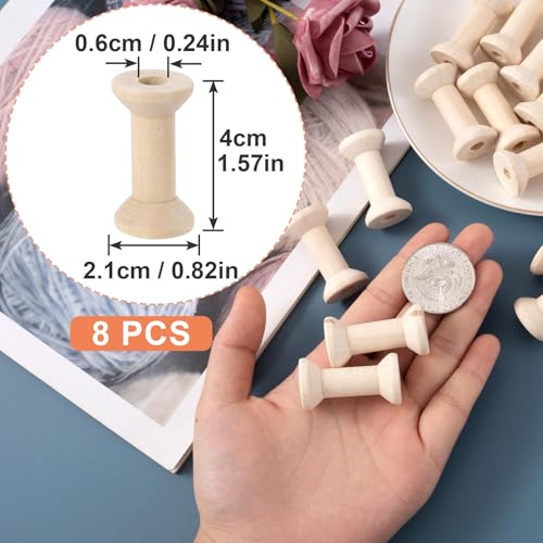 Pndeyo 8pcs Wooden Spools of Crafts, Empty Natural Wood Thread Spools, Unfinished Wooden Textile Bobbin for Organizing Cord Twine Ribbon Chains Elastic Threads - color: Wood Color, 8pcs-4cm