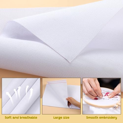 59 * 39 Inch White Cross Stitch Fabric, 14 Count Embroidery Fabrics - color: White